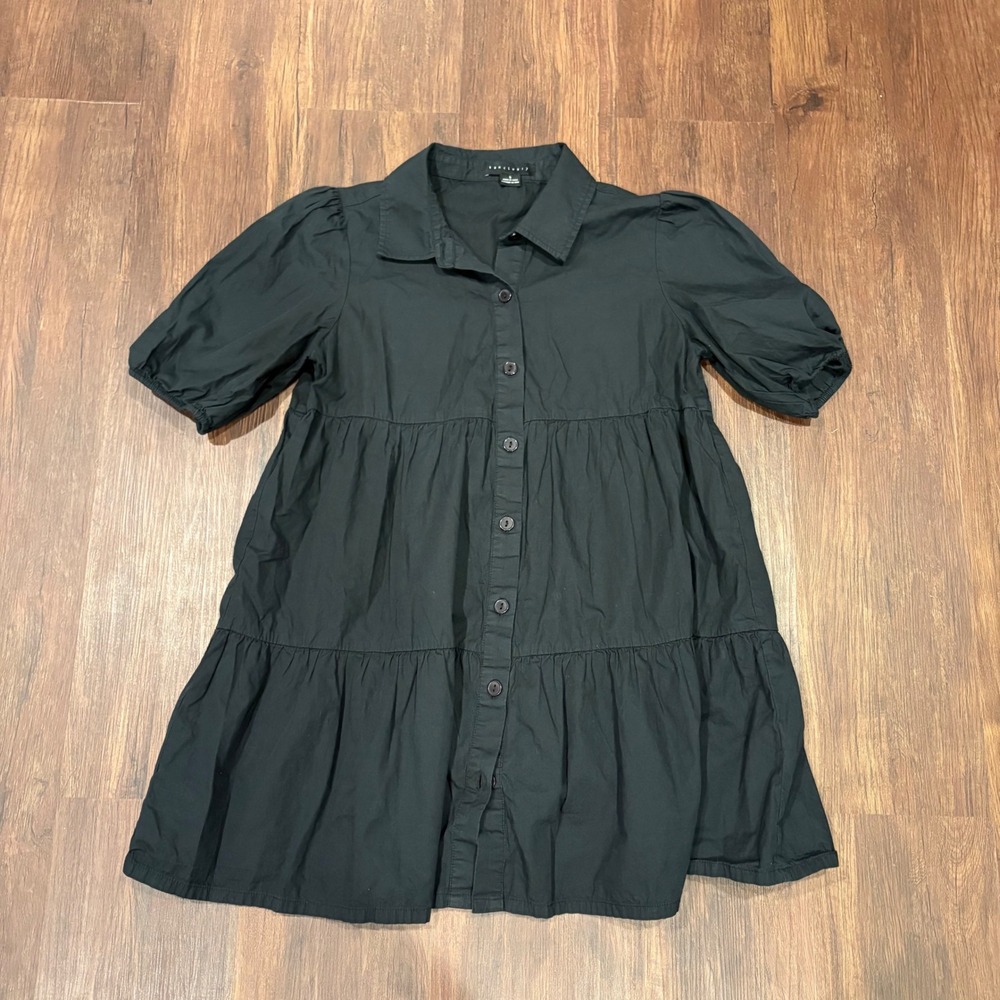 Gothcore Whimsygoth Sanctuary Black Poplin Tiered Puff Sleeve Babydoll Shirt S